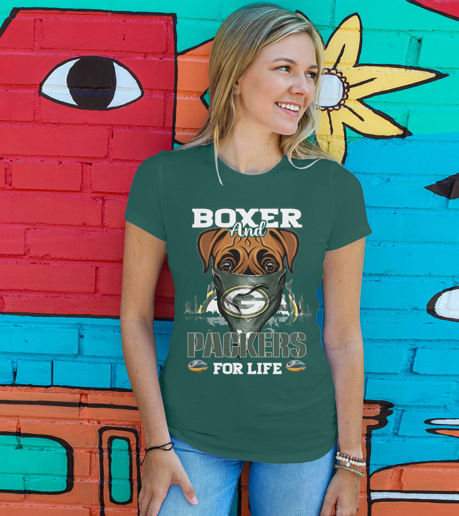 Boxer And Packers For Life Green Bay Packers T-Shirt