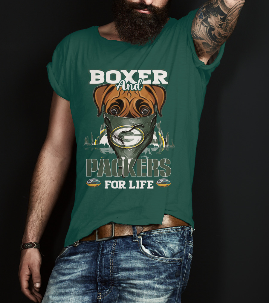 Boxer And Packers For Life Green Bay Packers T-Shirt