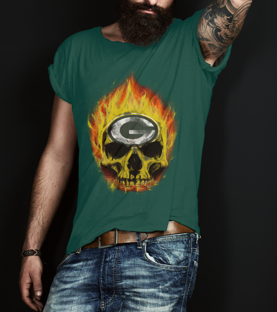 Green Bay Packers Skull Flames T-Shirt