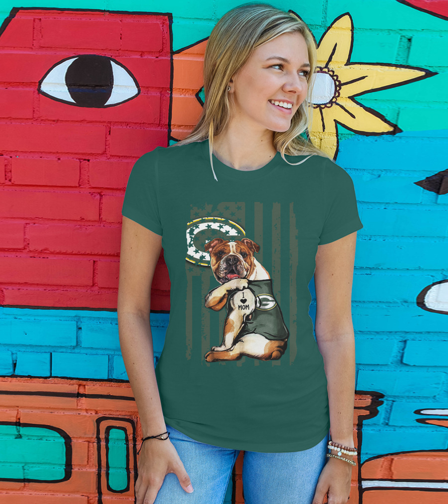 Green Bay Packers Bulldog I Love Mom Fan T-Shirt