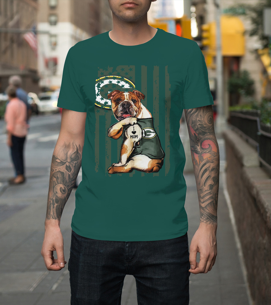 Green Bay Packers Bulldog I Love Mom Fan T-Shirt