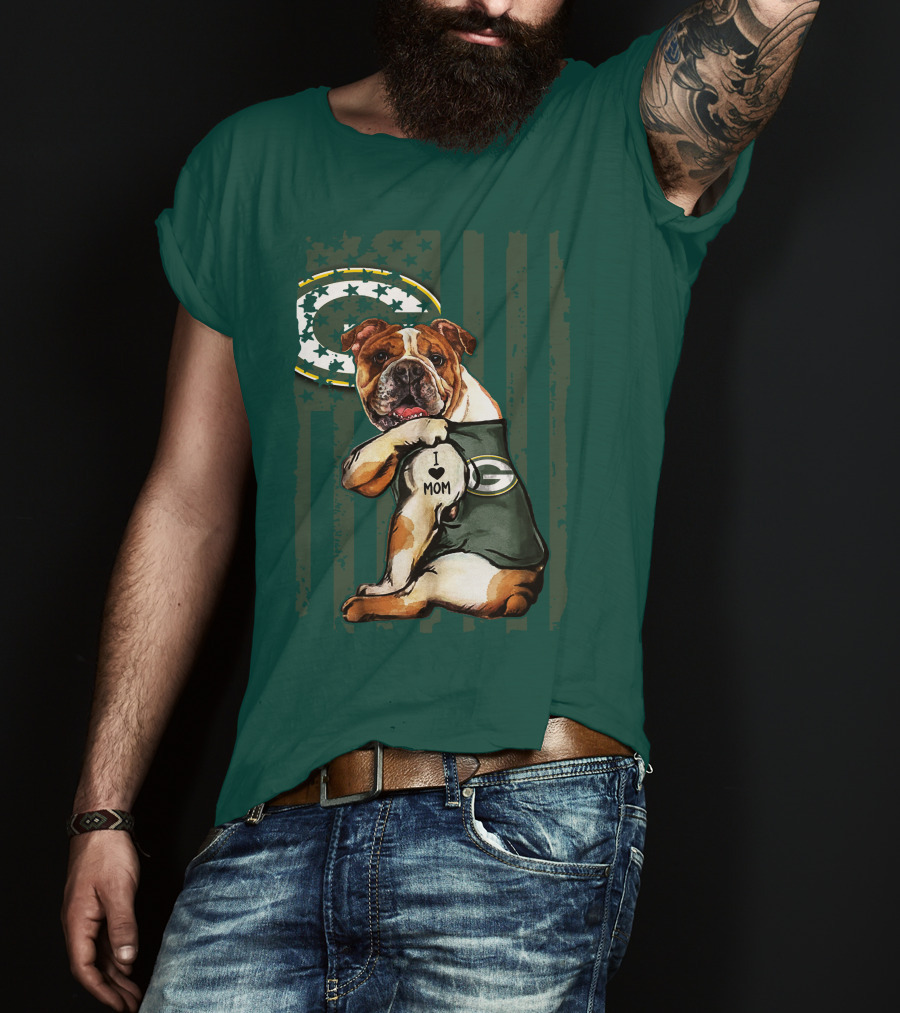 Green Bay Packers Bulldog I Love Mom Fan T-Shirt