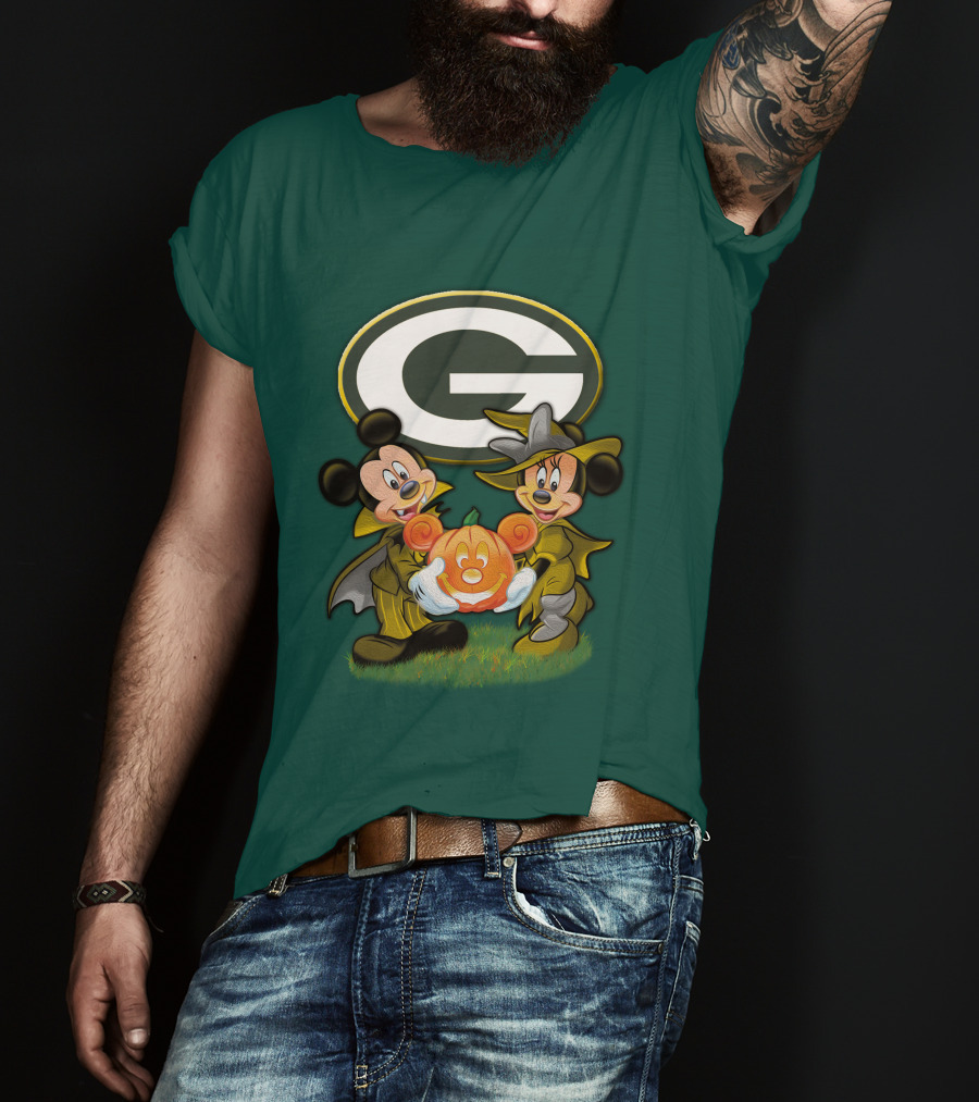 Green Bay Packers Mickey Minnie Halloween Pumpkin T-Shirt