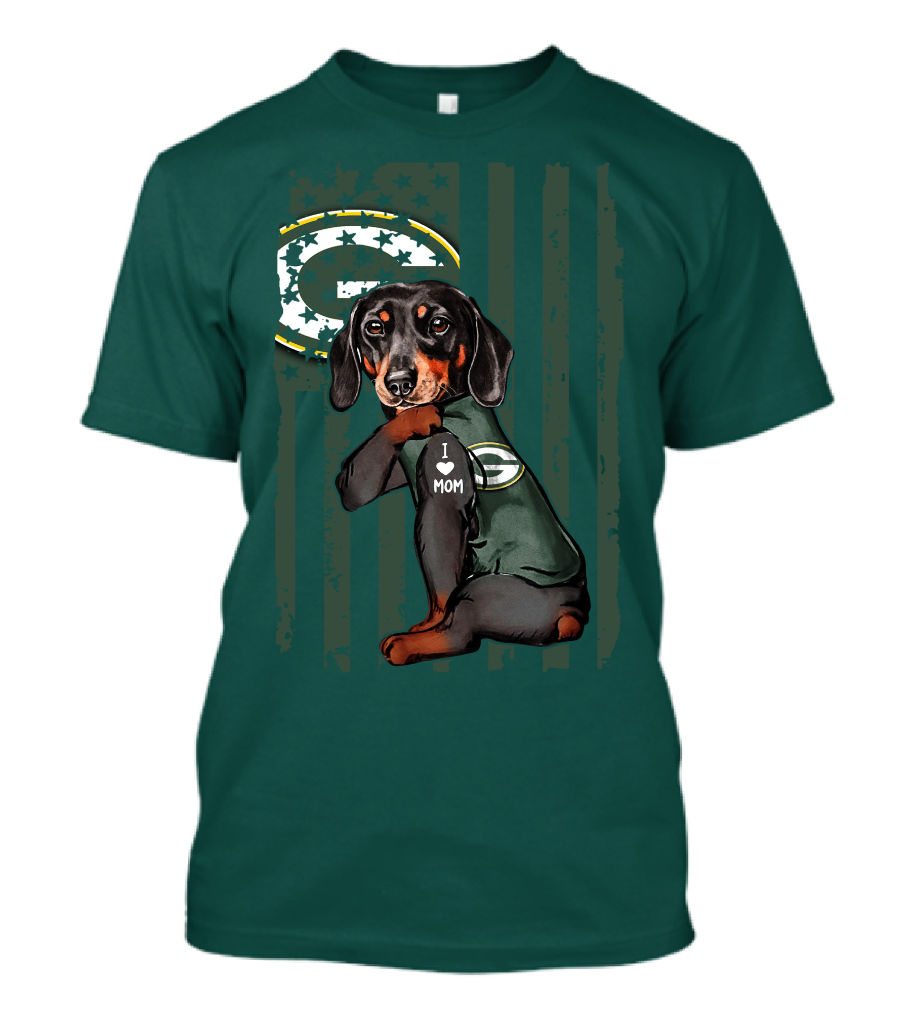 Dachshund Green Bay Packers I Love Mom Fan T-Shirt