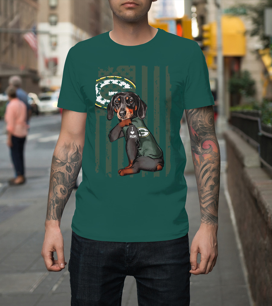Dachshund Green Bay Packers I Love Mom Fan T-Shirt
