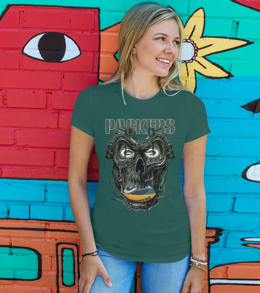 Dragonskull Green Bay Packers Football Skull T-Shirt