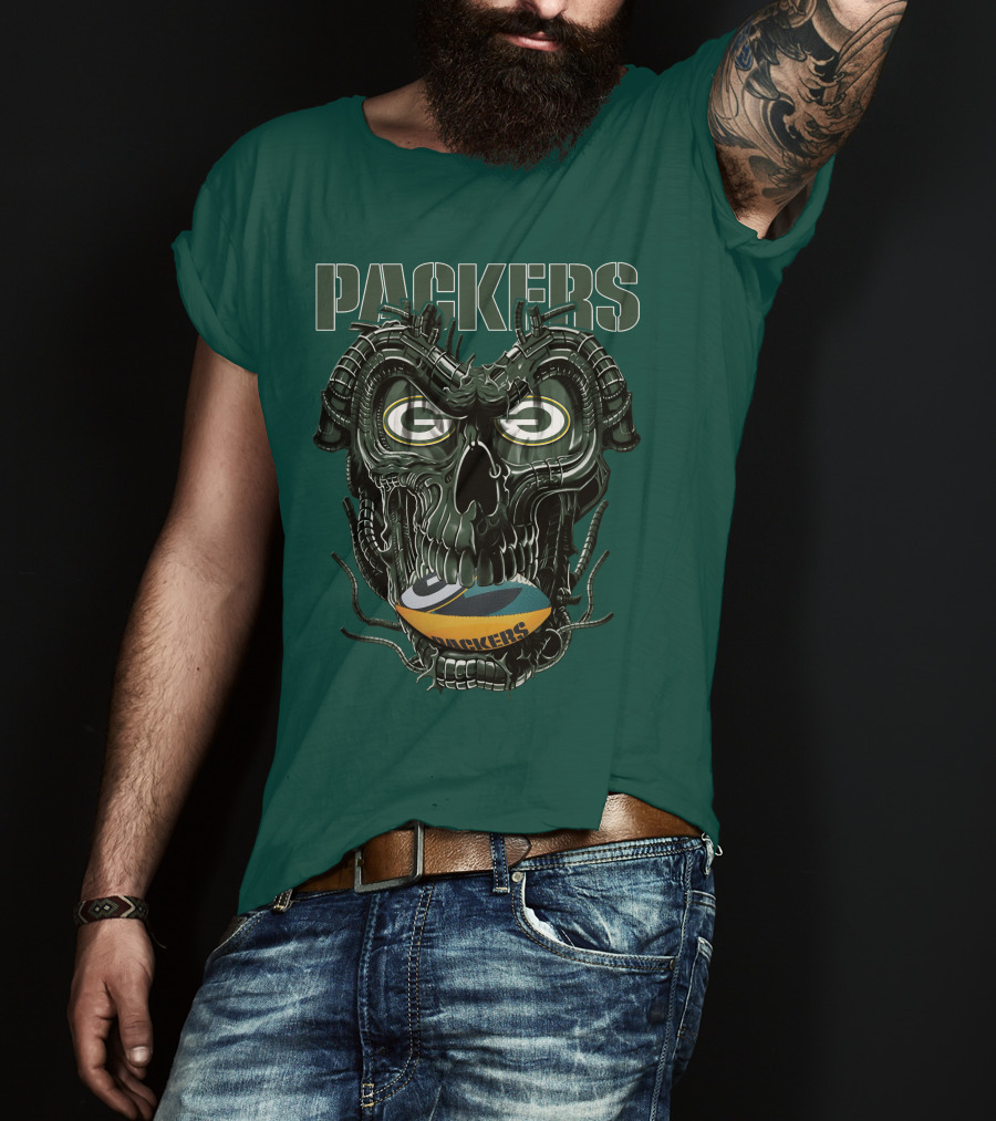 Dragonskull Green Bay Packers Football Skull T-Shirt