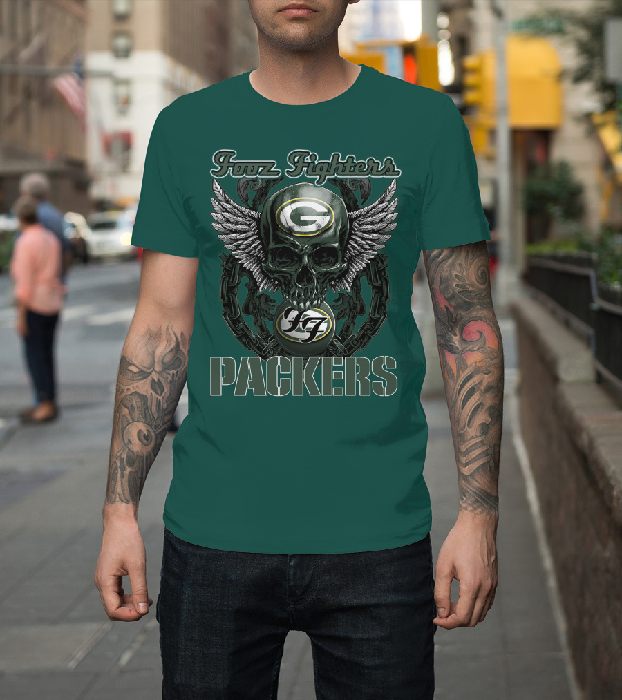 Foo Fighters Green Bay Packers Wings Skull T-Shirt