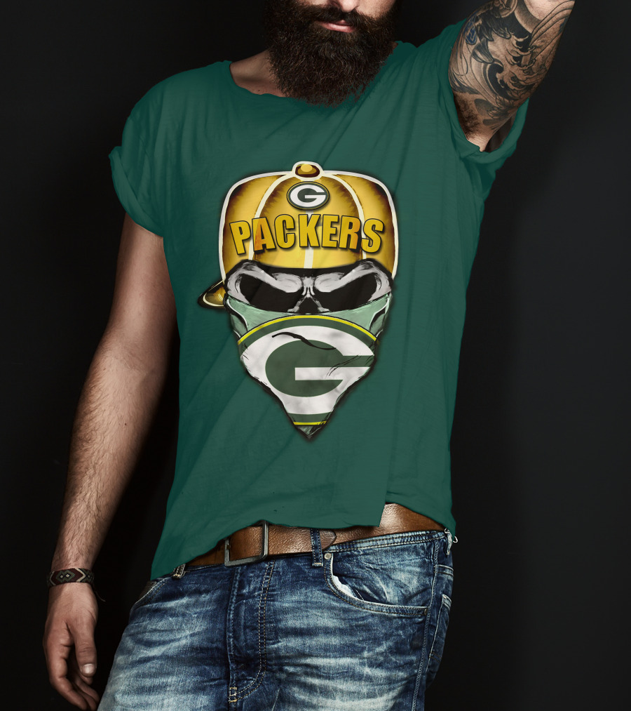Packers Skull Bandana Hard Hat G Logo Green Bay 29 T-Shirt