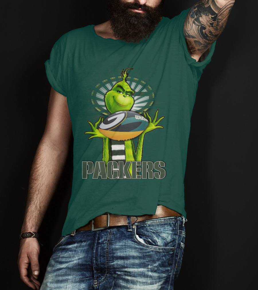 Grinch Holding Green Bay Packers Wilson Football T-Shirt