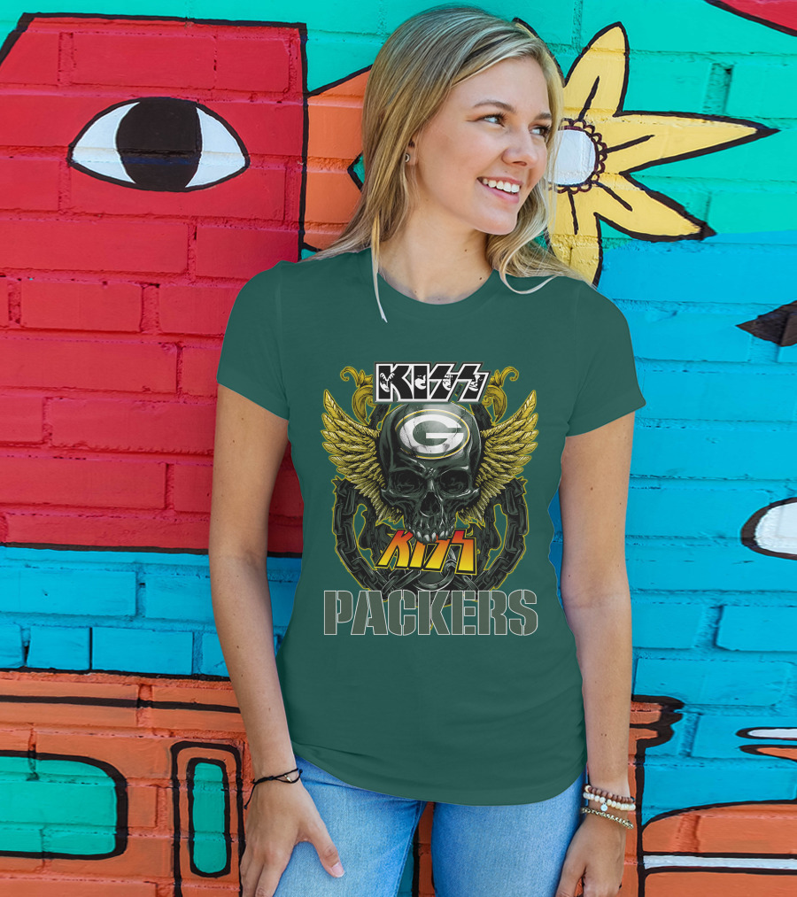 KISS Green Bay Packers Skull Wings T-Shirt