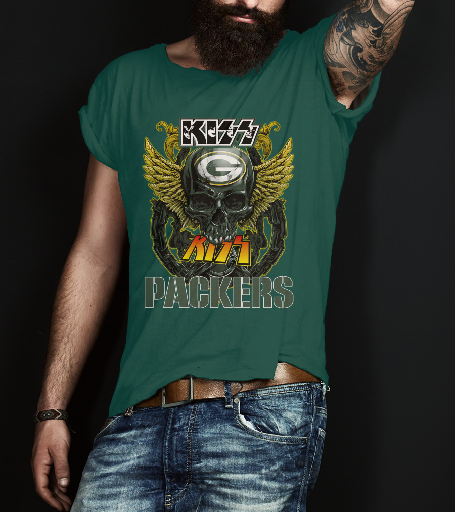 KISS Green Bay Packers Skull Wings T-Shirt