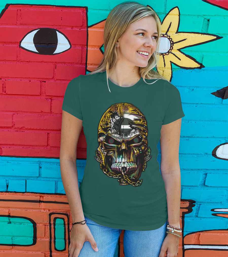 Green Bay Packers 82 Skull Art With Chain Motif T-Shirt