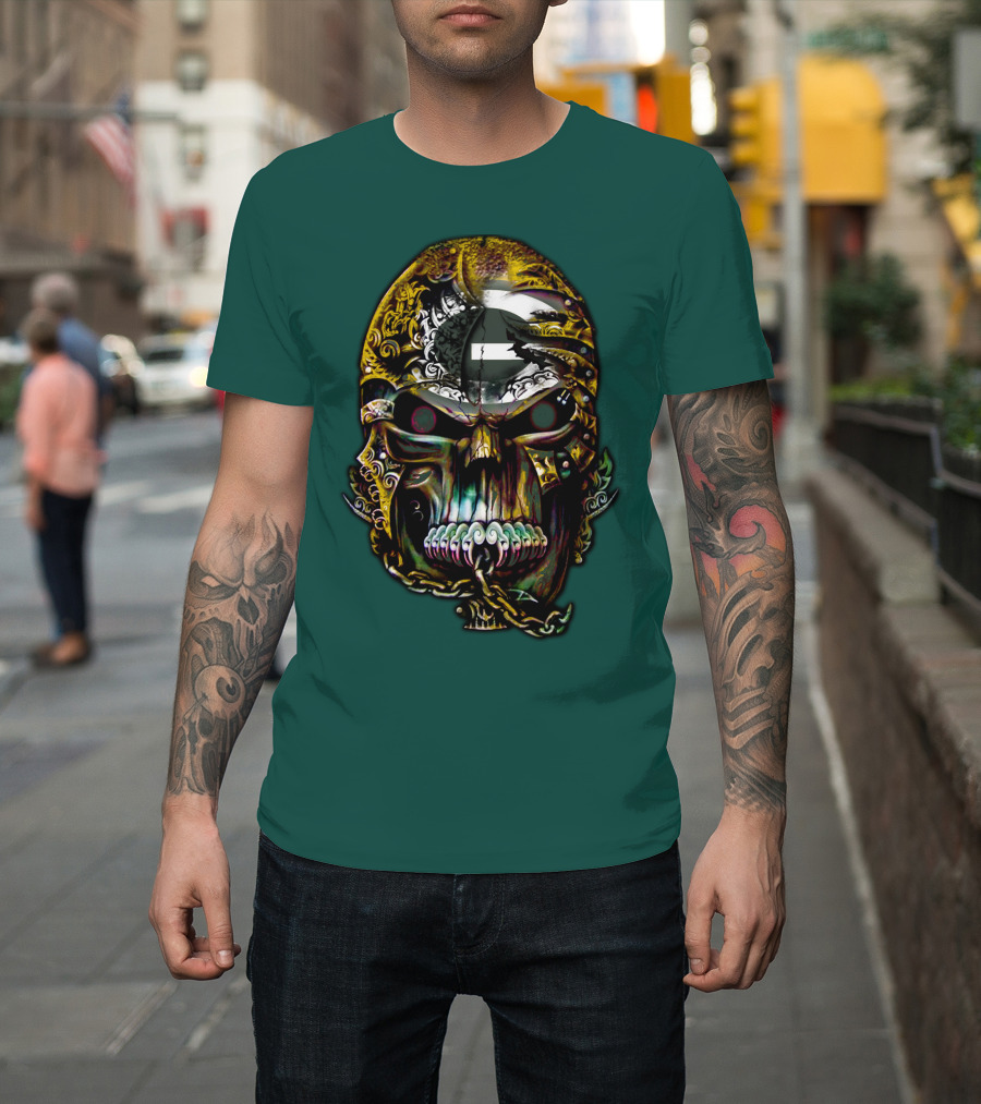 Green Bay Packers 82 Skull Art With Chain Motif T-Shirt