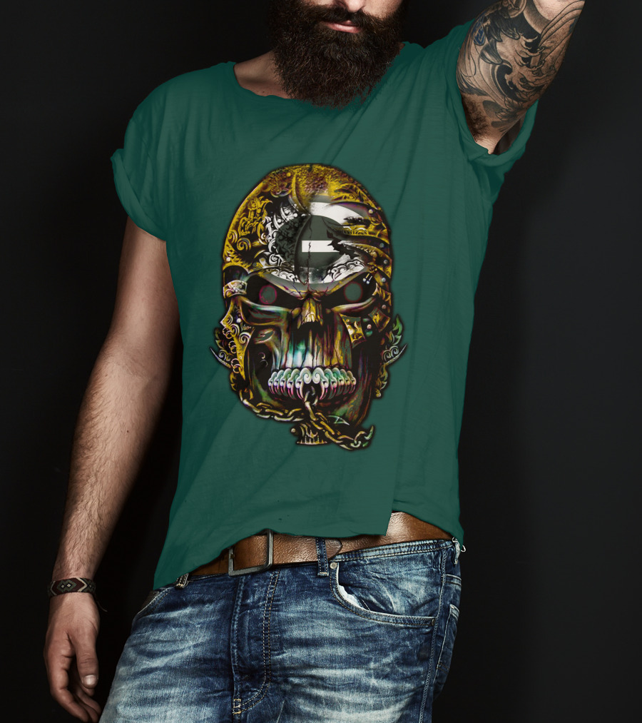 Green Bay Packers 82 Skull Art With Chain Motif T-Shirt