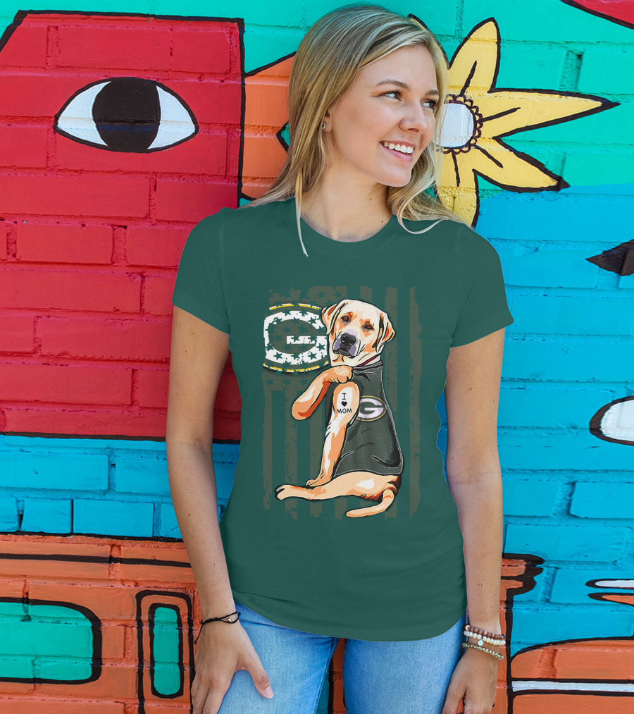 Labrador Retriever I Love Mom Green Bay Packers Fan Stars T-Shirt