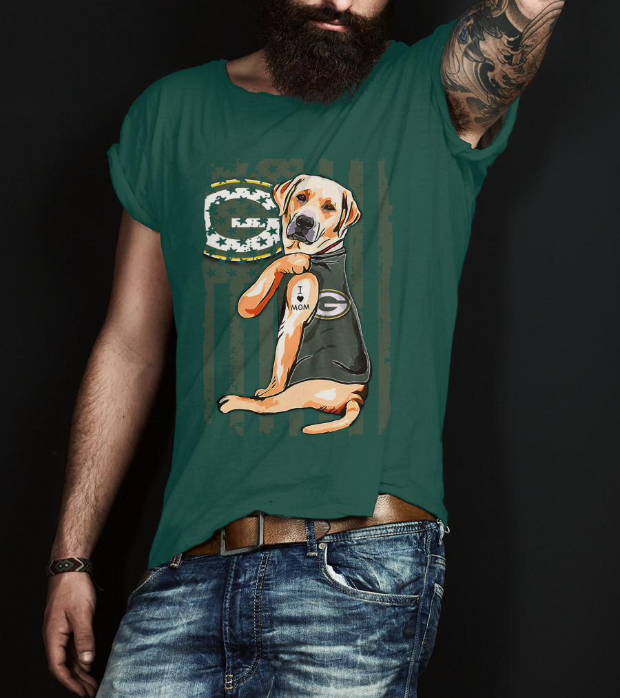 Labrador Retriever I Love Mom Green Bay Packers Fan Stars T-Shirt