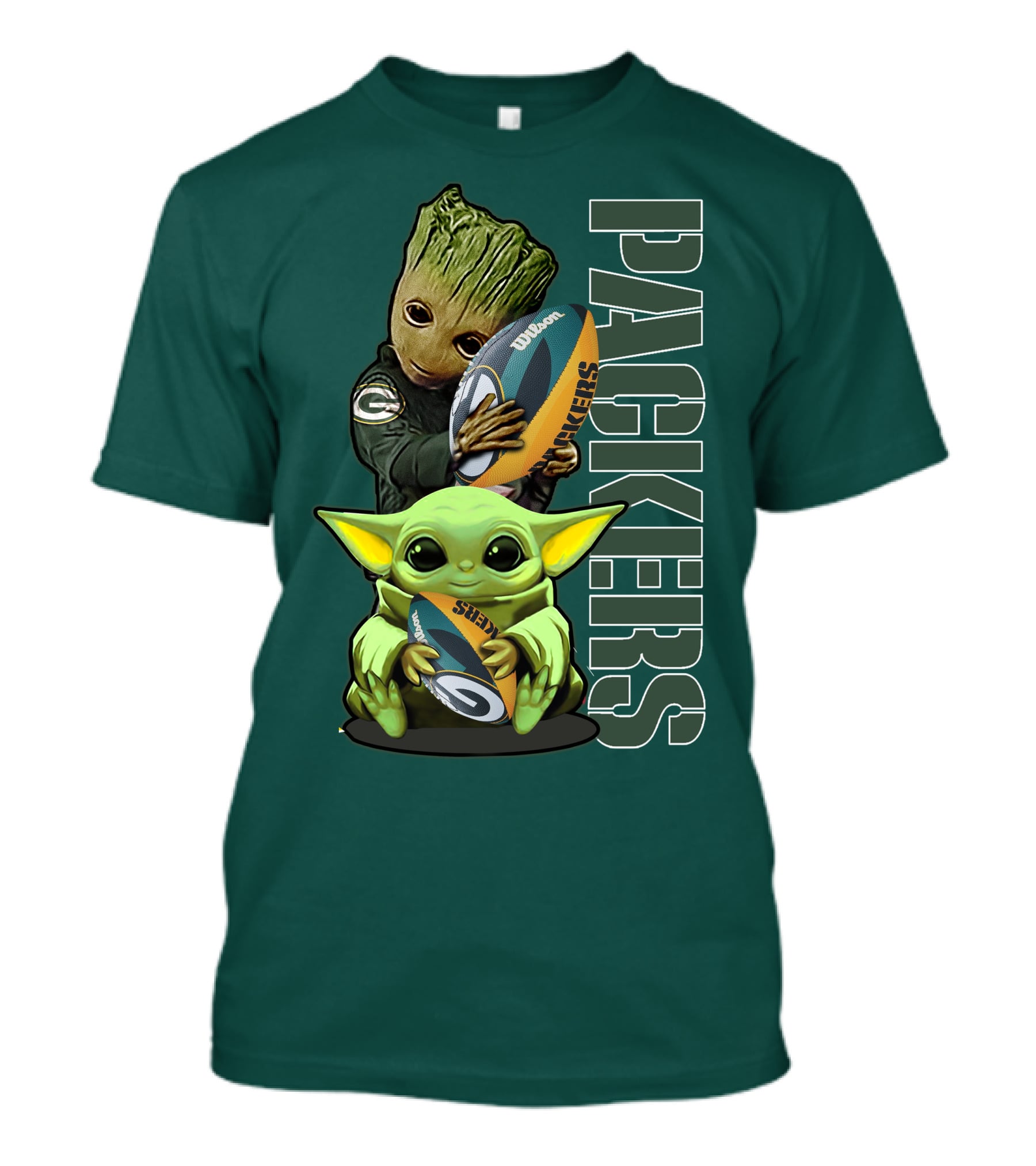 Grzd Green Bay Packers Groot Baby Yoda Football Fan T-Shirt