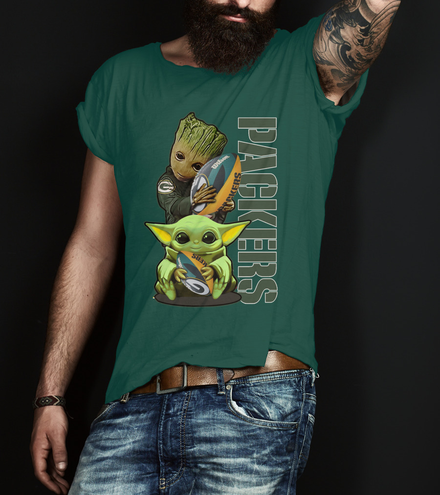 Grzd Green Bay Packers Groot Baby Yoda Football Fan T-Shirt