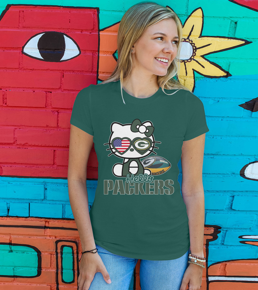 Hello Packers Green Bay Kitty Football USA T-Shirt