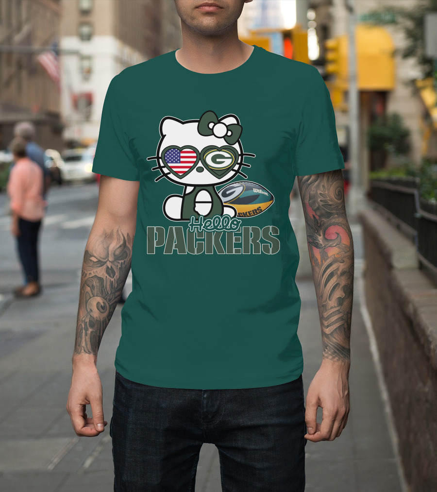 Hello Packers Green Bay Kitty Football USA T-Shirt