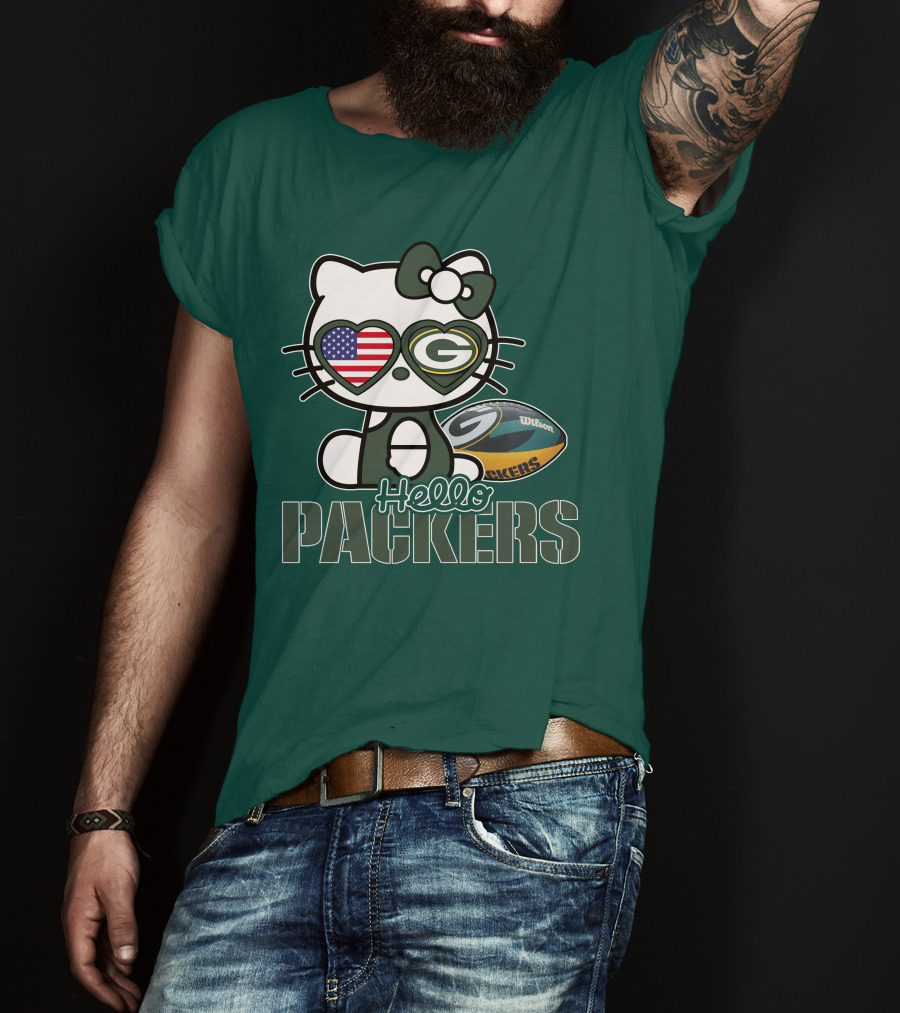 Hello Packers Green Bay Kitty Football USA T-Shirt