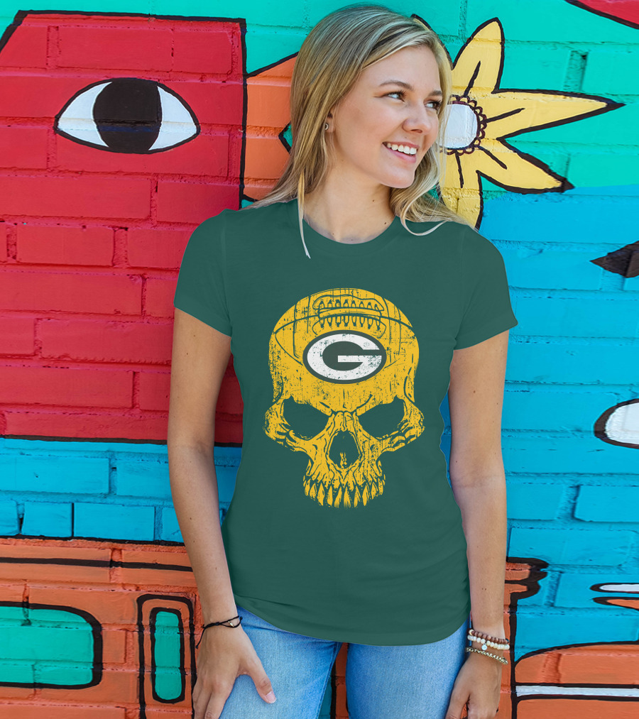 Green Bay Packers Skull Football Logo T-Shirt