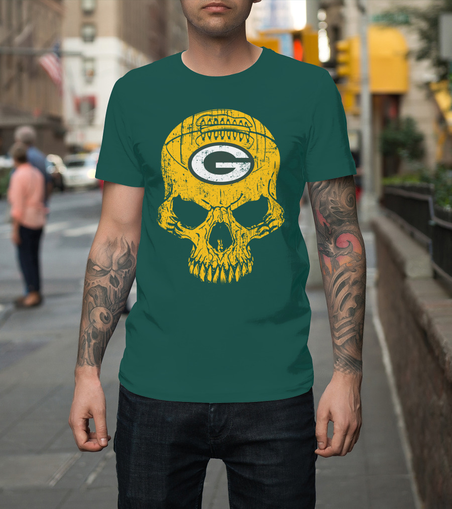 Green Bay Packers Skull Football Logo T-Shirt