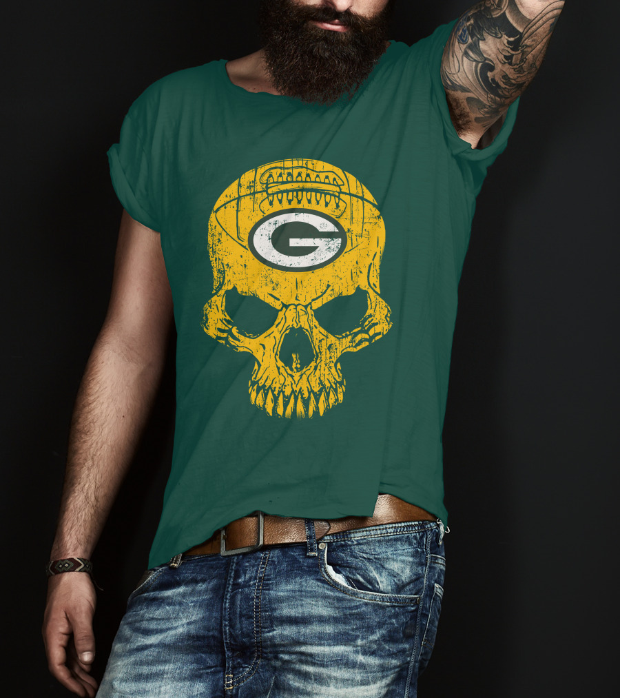Green Bay Packers Skull Football Logo T-Shirt
