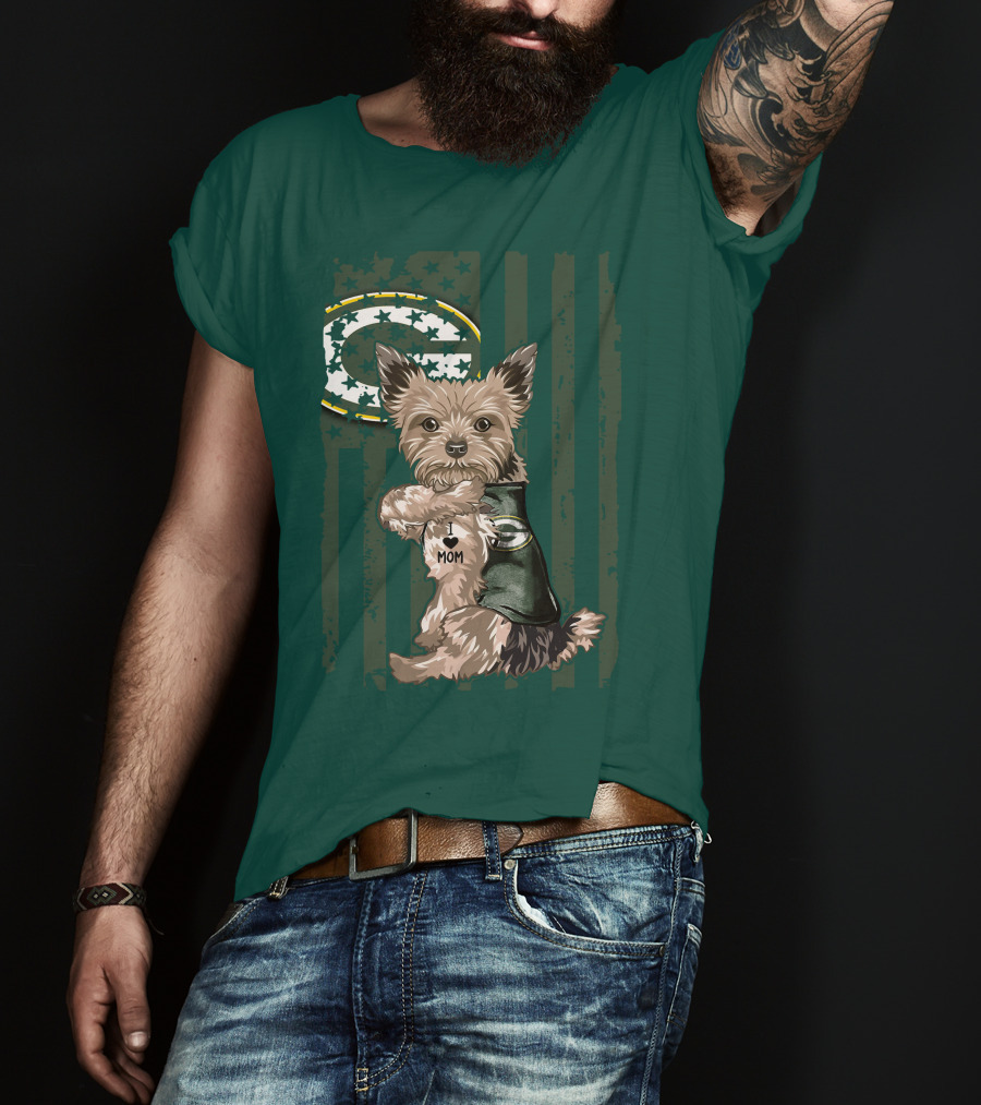 Yorkshire Terrier I Love Mom Green Bay Packers Fan T-Shirt