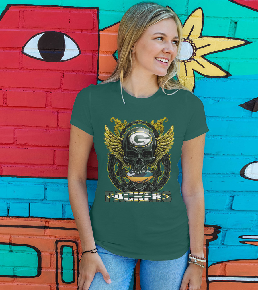 Packers Skull Green Bay Football Wings T-Shirt