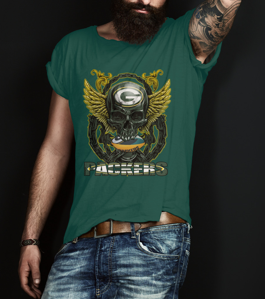 Packers Skull Green Bay Football Wings T-Shirt