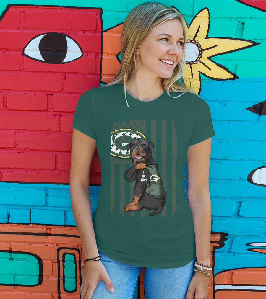 Green Bay Packers Rottweiler I Love Mom T-Shirt
