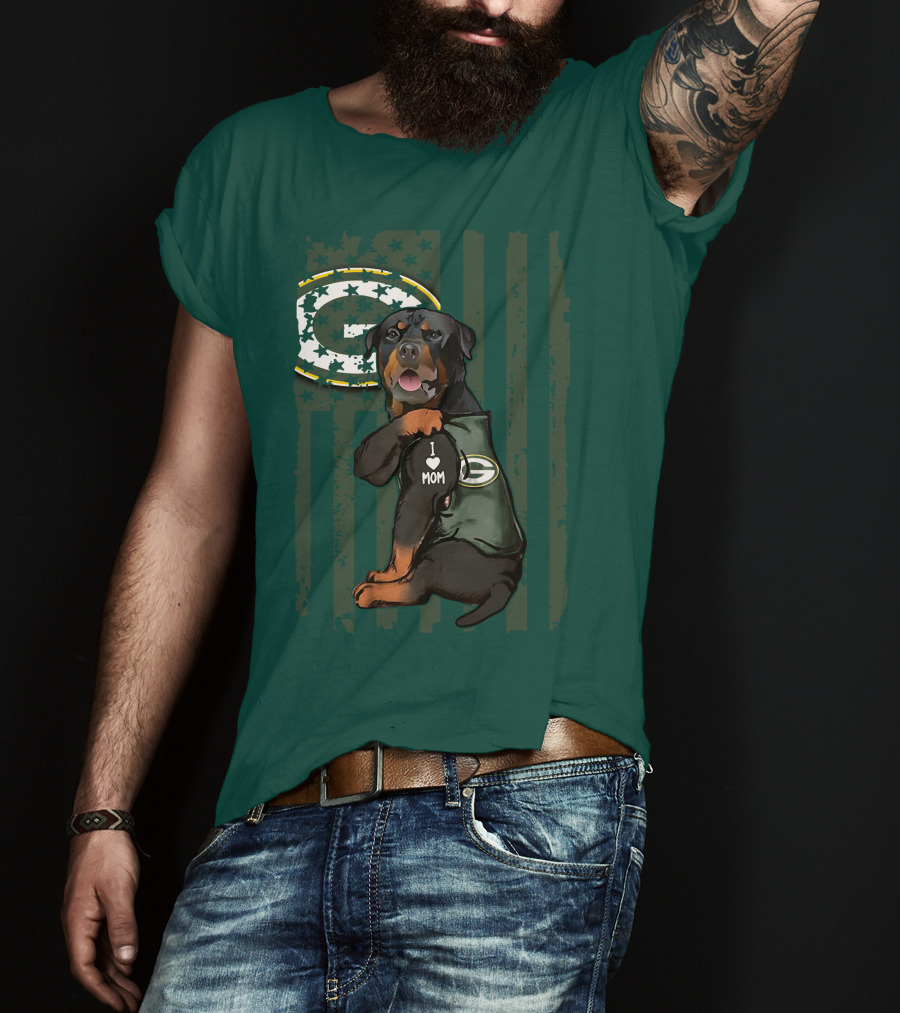 Green Bay Packers Rottweiler I Love Mom T-Shirt