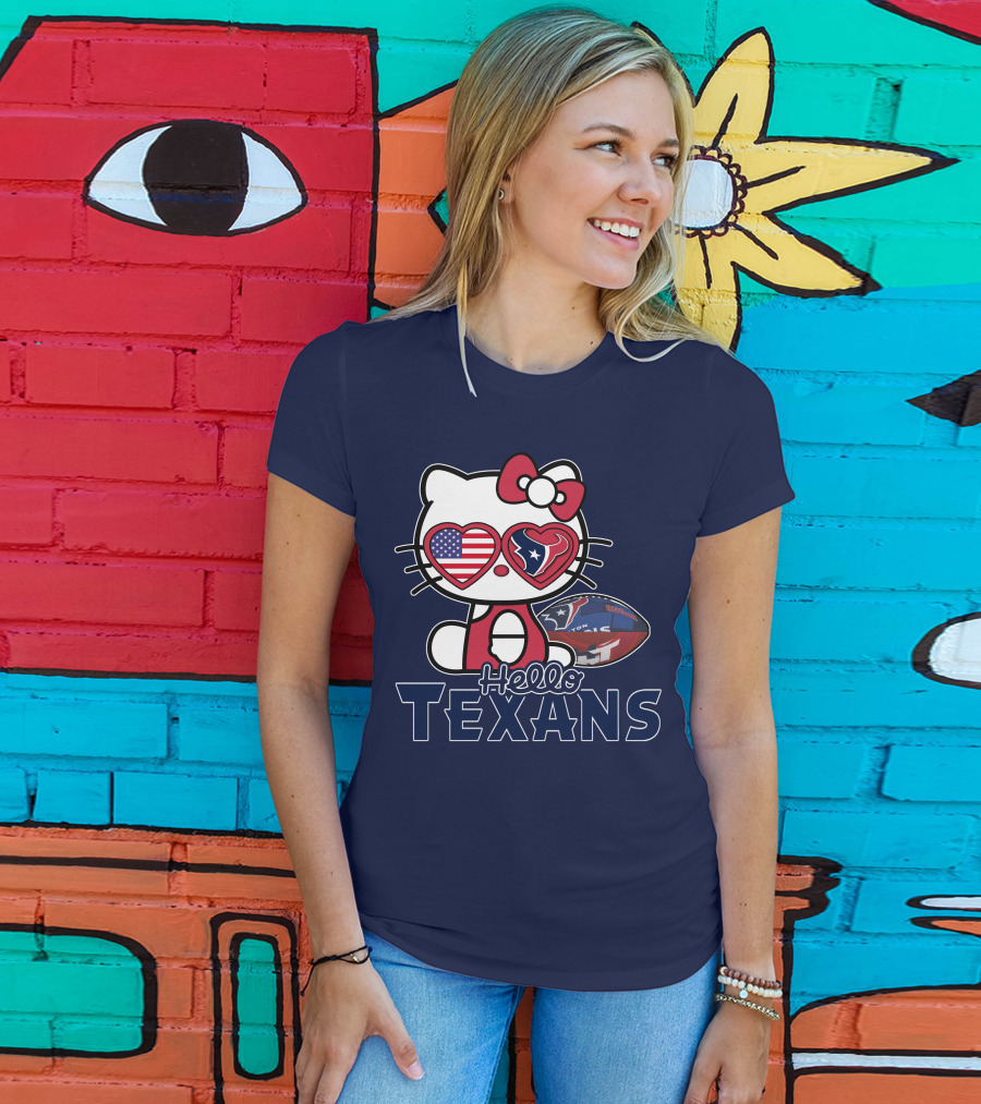 Hello Kitty Texans Football Heart USA Fan Love T-Shirt