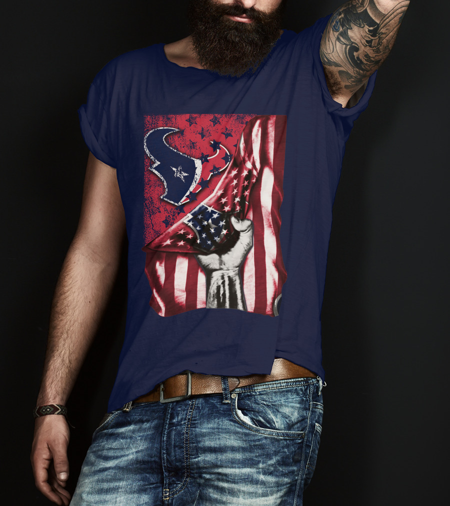 Houston Texans Stars And Stripes American Flag Fist T-Shirt