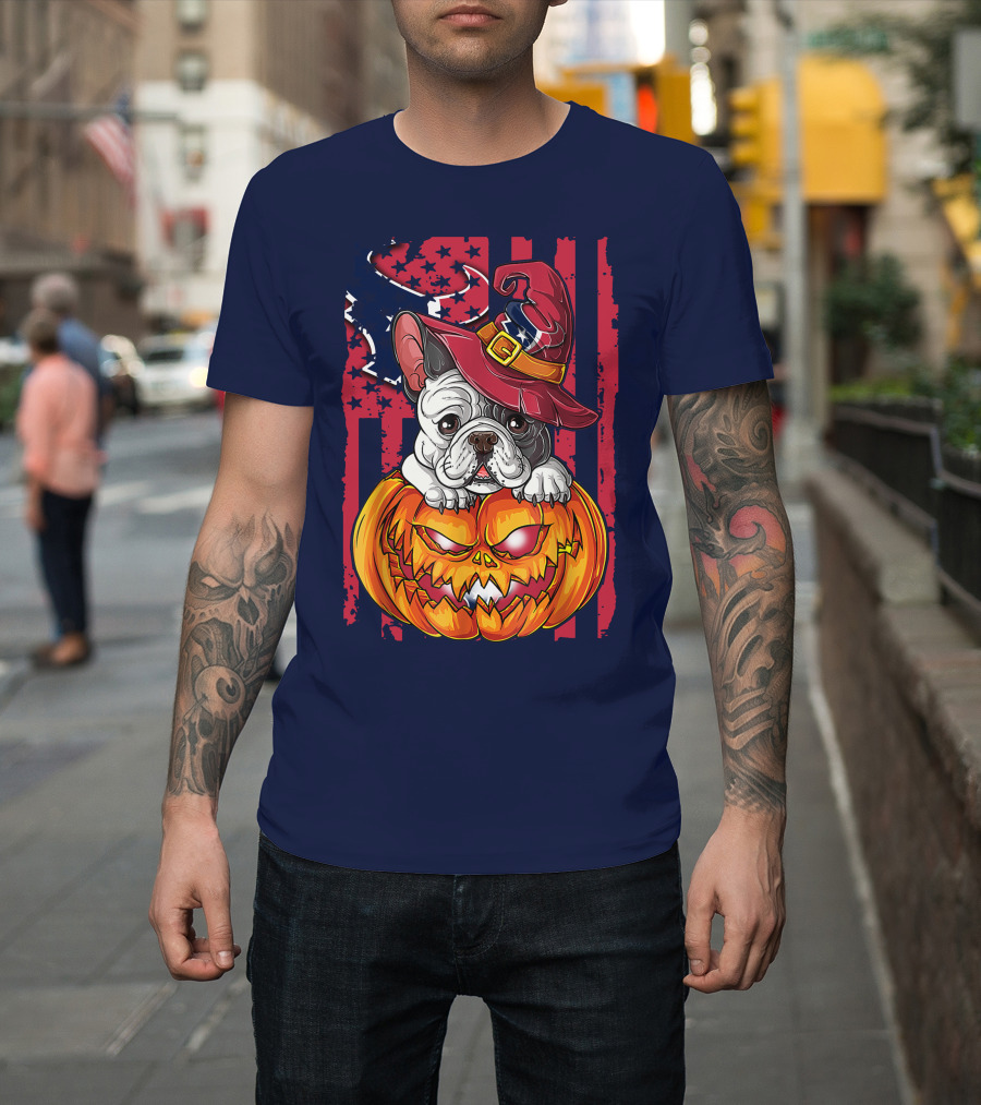 Hlw Bulldog Houston Texans Halloween Jack-o'-Lantern Witch Hat T-Shirt