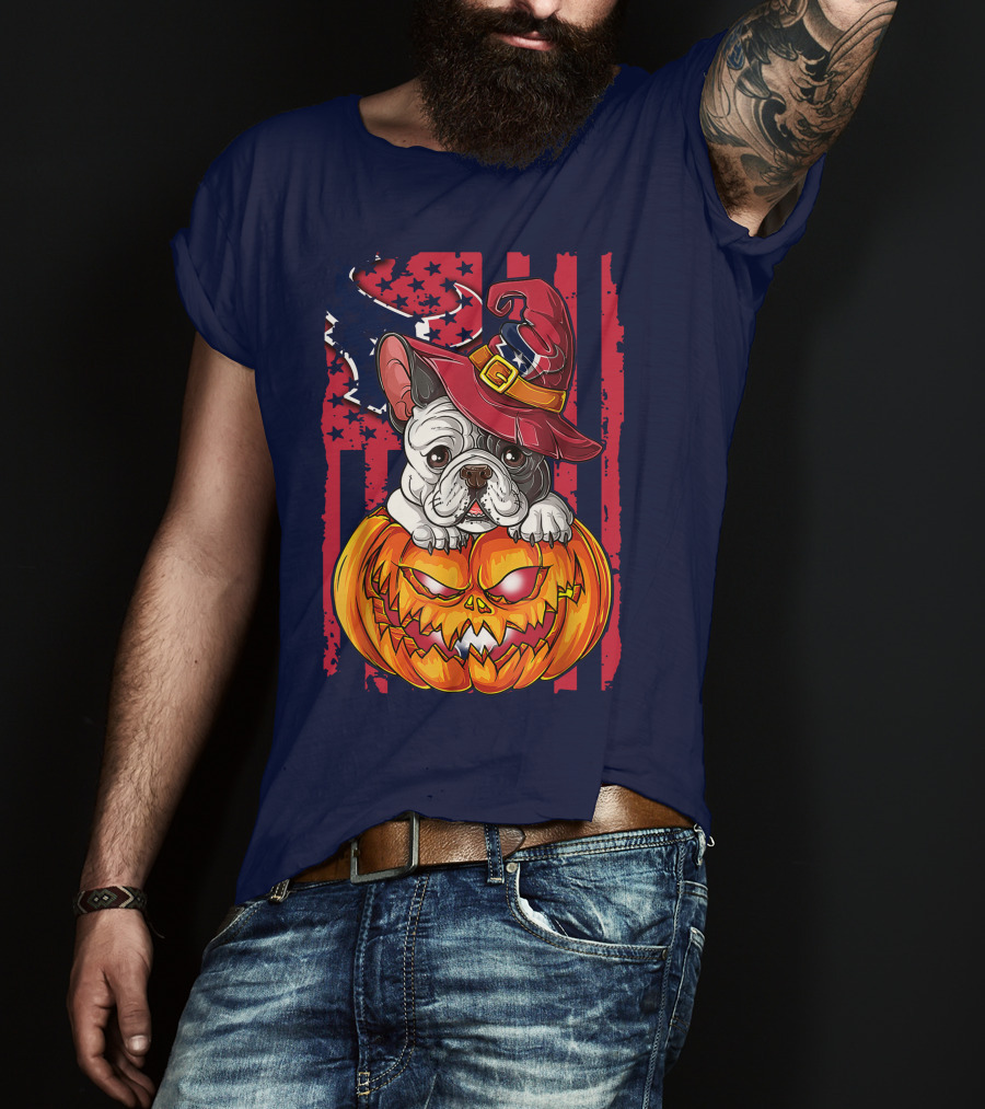 Hlw Bulldog Houston Texans Halloween Jack-o'-Lantern Witch Hat T-Shirt