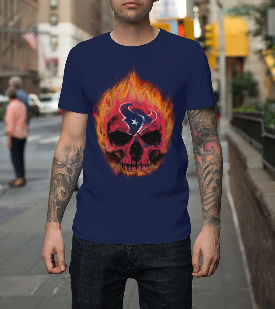 Houston Texans Flaming Skull T-Shirt