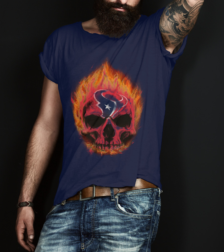 Houston Texans Flaming Skull T-Shirt