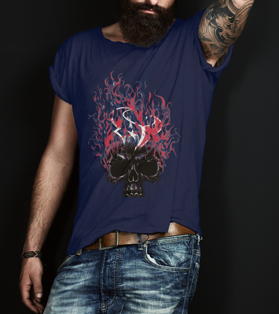 Houston Texans Skull With Fiery Logo And Flames T-Shirt