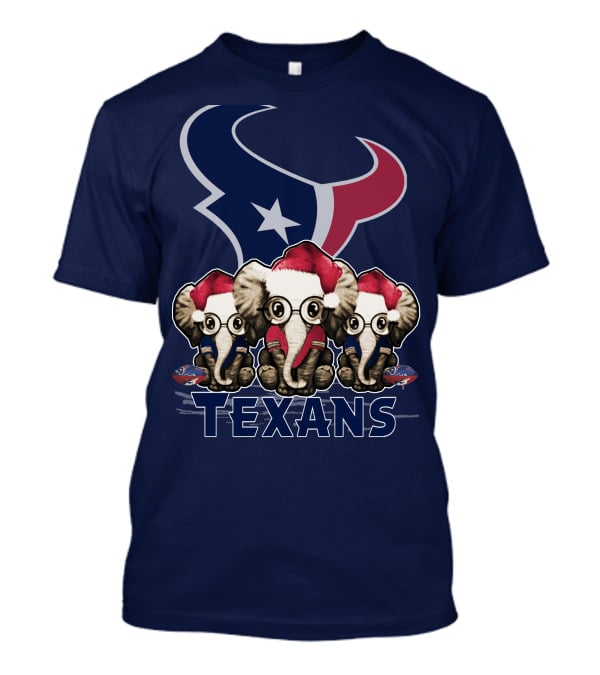 Elephants In Christmas Hats With Houston Texans T-Shirt