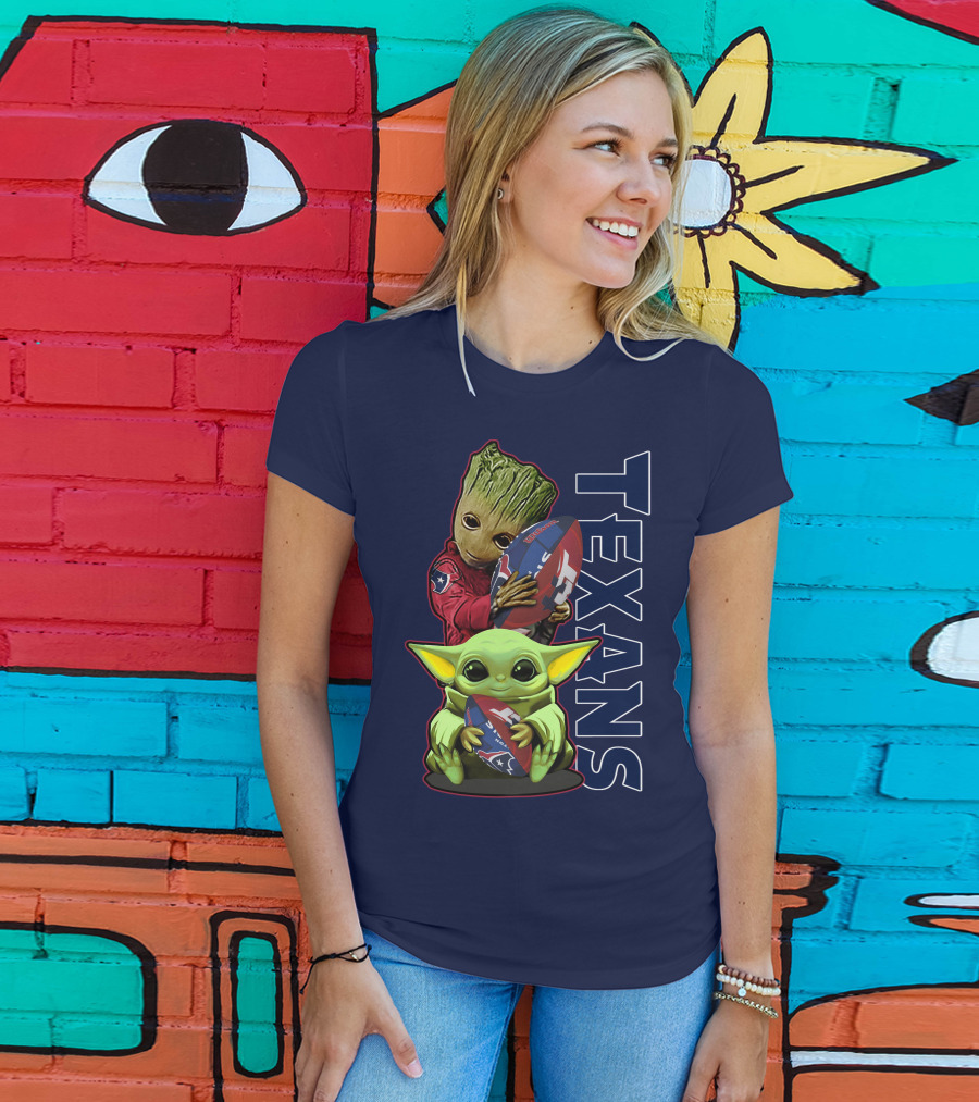 Texans Groot Baby Yoda Holding Houston Football T-Shirt