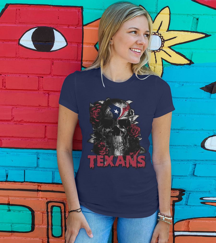 Texans Skull With Roses And Helmet T-Shirt