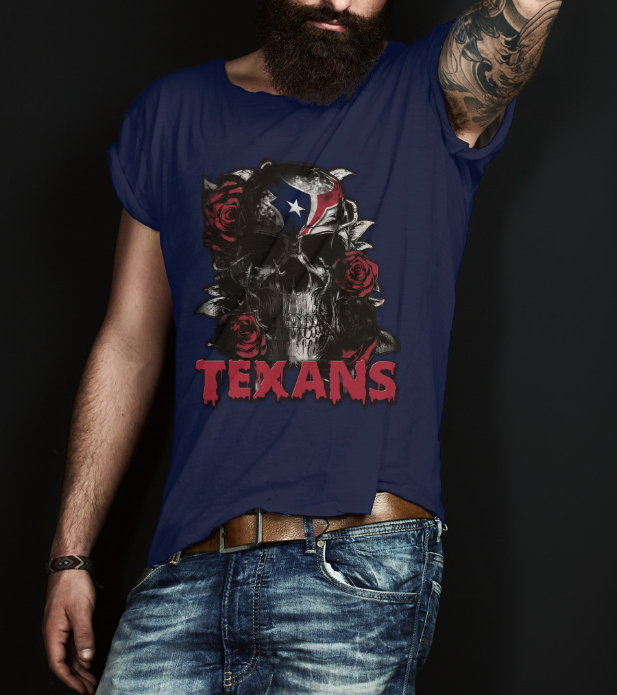 Texans Skull With Roses And Helmet T-Shirt