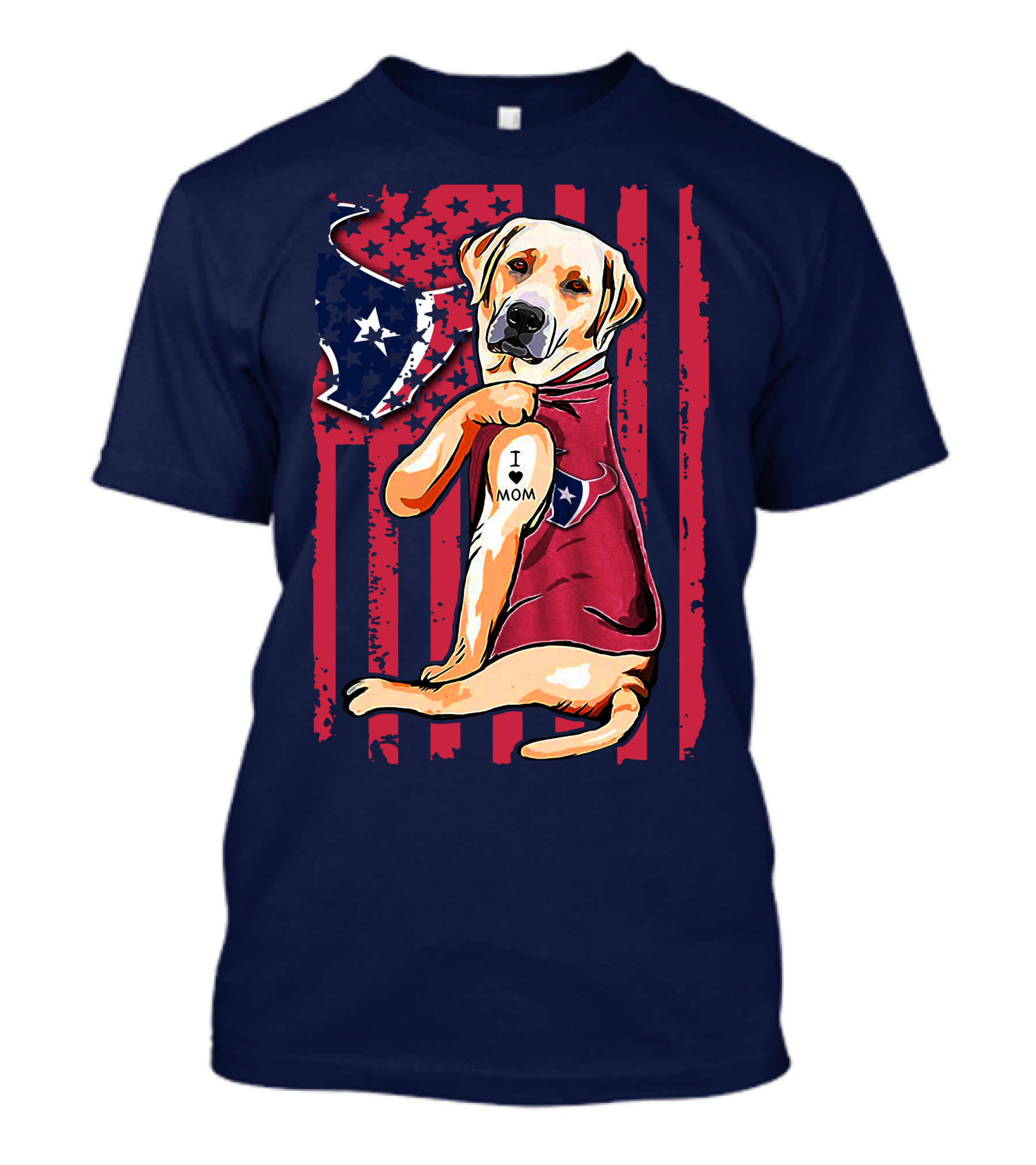 Labrador Retriever I Love Mom Houston Texans Fan American Flag T-Shirt