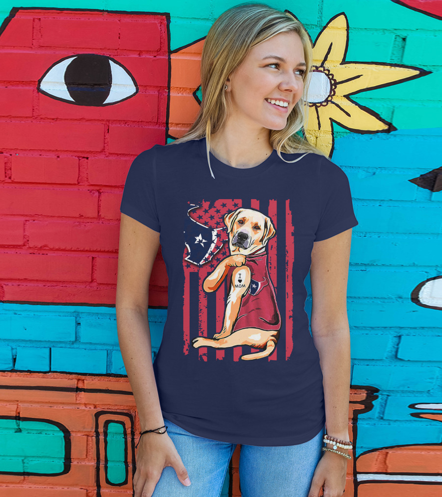 Labrador Retriever I Love Mom Houston Texans Fan American Flag T-Shirt