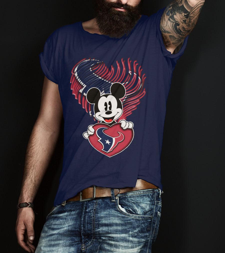 Mick Mouse Heart Houston Texans T-Shirt