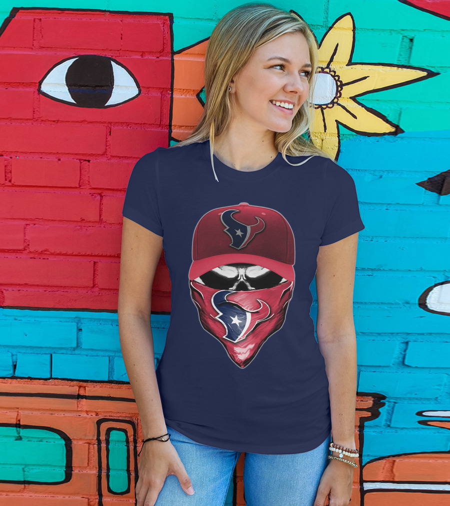 Houston Texans Skull Mask Hat T-Shirt