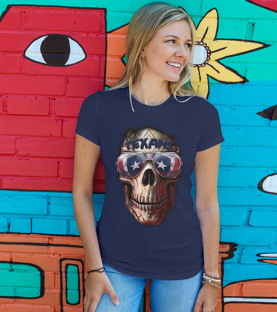 Texans Skull With Star Sunglasses T-Shirt